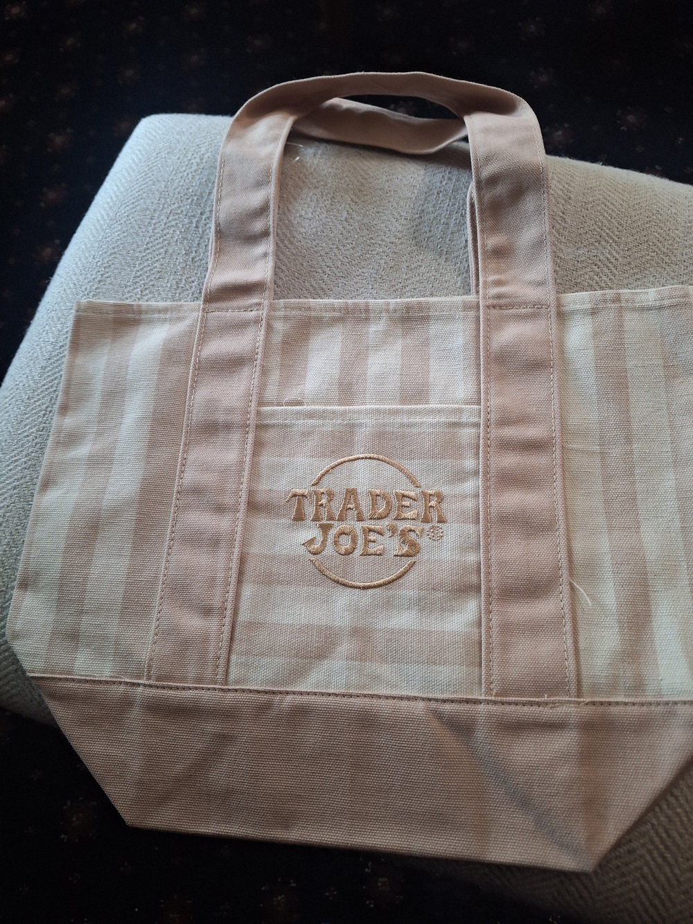 Trader Joe's Mini Beige Striped Canvas Tote Bag